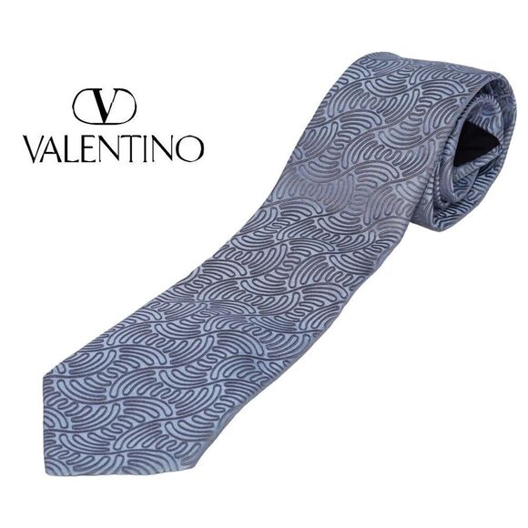 Valentino Light Blue Silk Patterned Tie - Picture 1 of 5